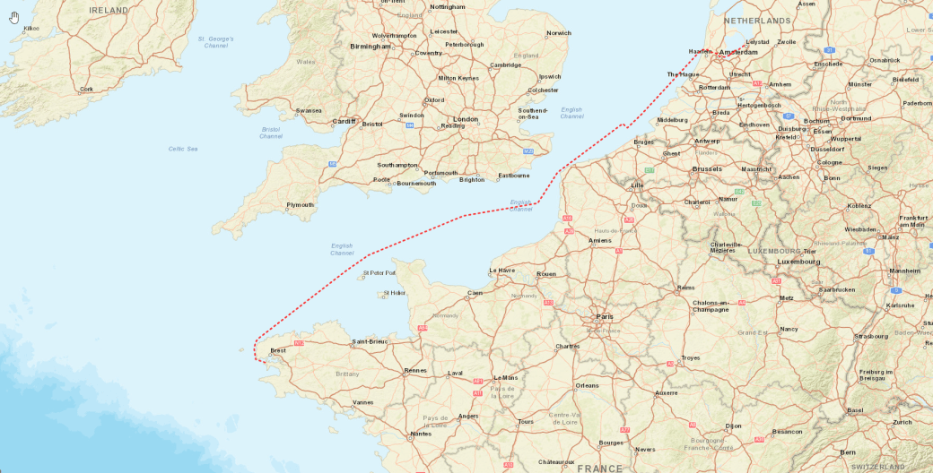 Position 10.07.2018 23:52 UTC Lat: N 52° 31' 59" Long: E 5° 26' 30" Ankunft in Lelystad, Niederlande
